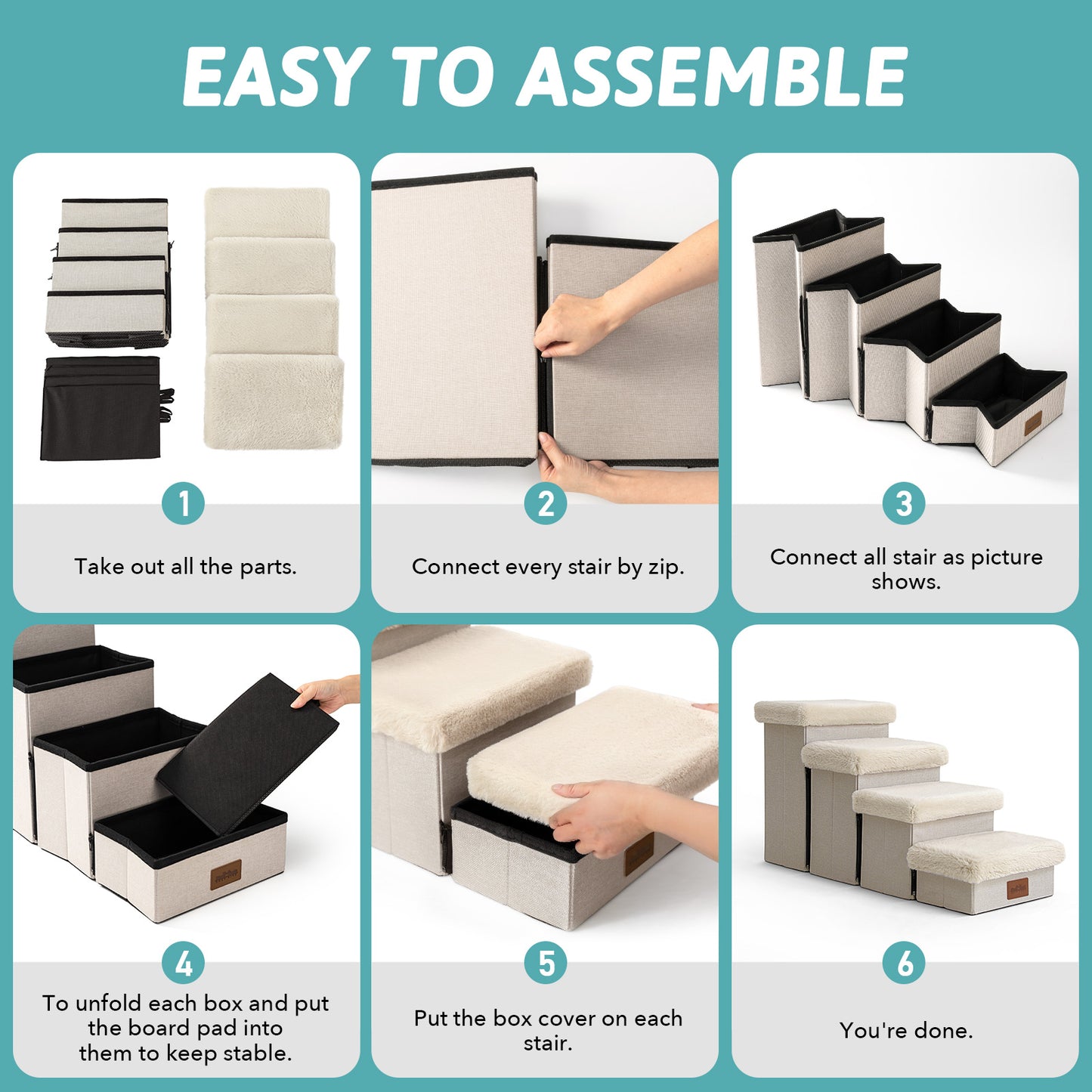 Storage Pet Stairs with Faux Fur 5-Step