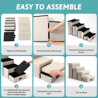 Storage Pet Stairs with Faux Fur 5-Step