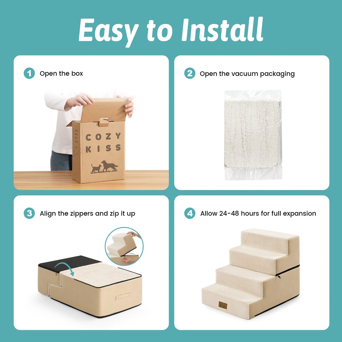 Foam Pet Stairs with Removable Right-Angle Design 4-step