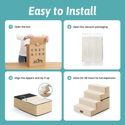 Foam Pet Stairs with Removable Right-Angle Design 4-step
