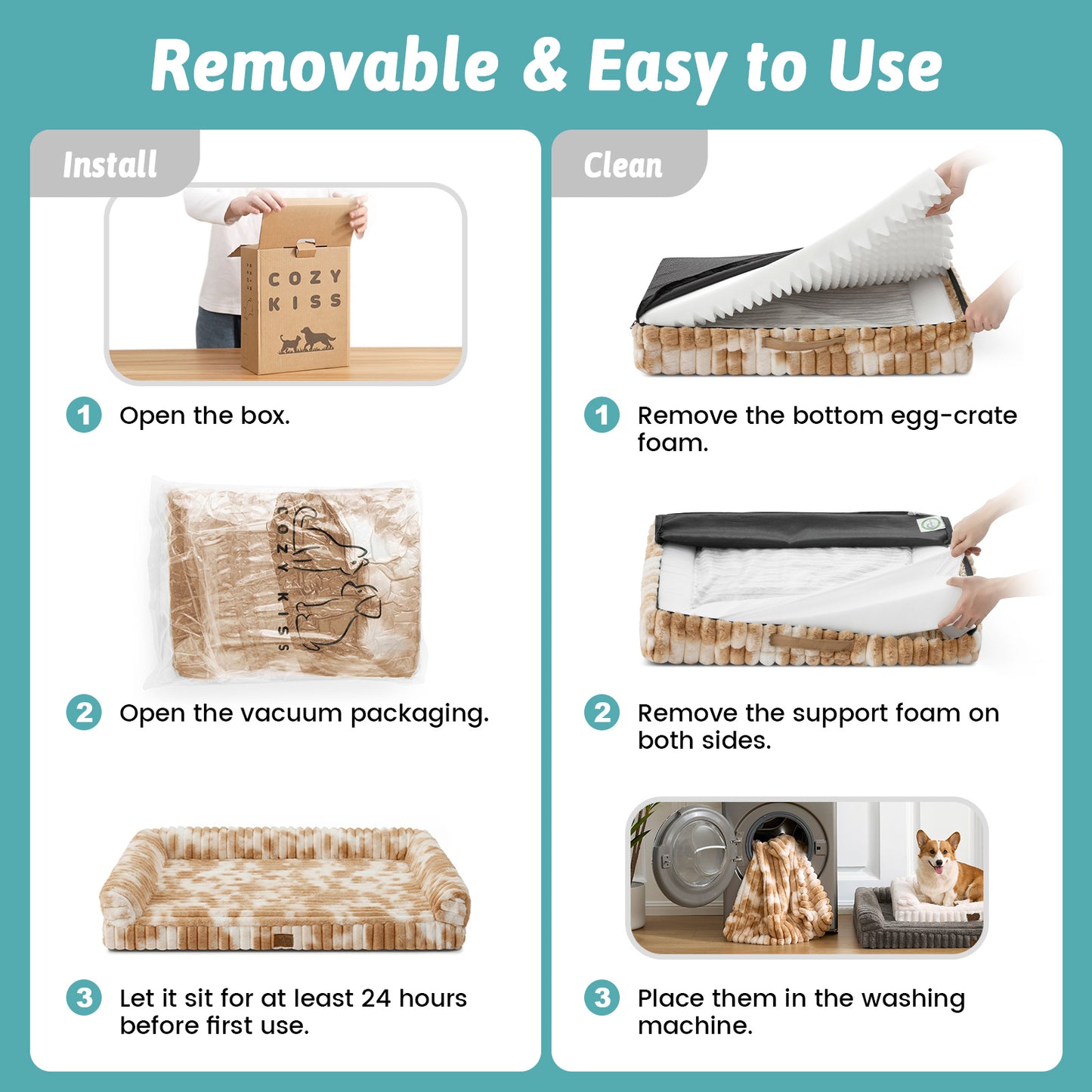 U-Shape Striped Faux Fur Orthopedic Foam Dog Bed