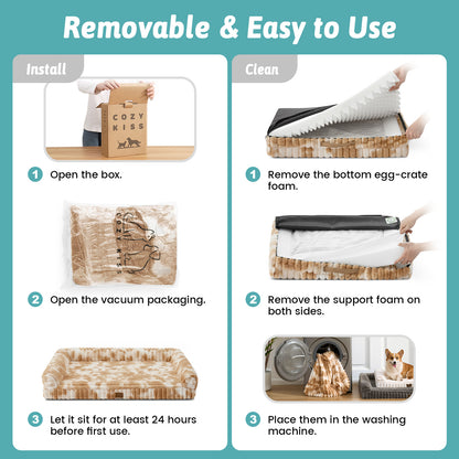 U-Shape Striped Faux Fur Orthopedic Foam Dog Bed