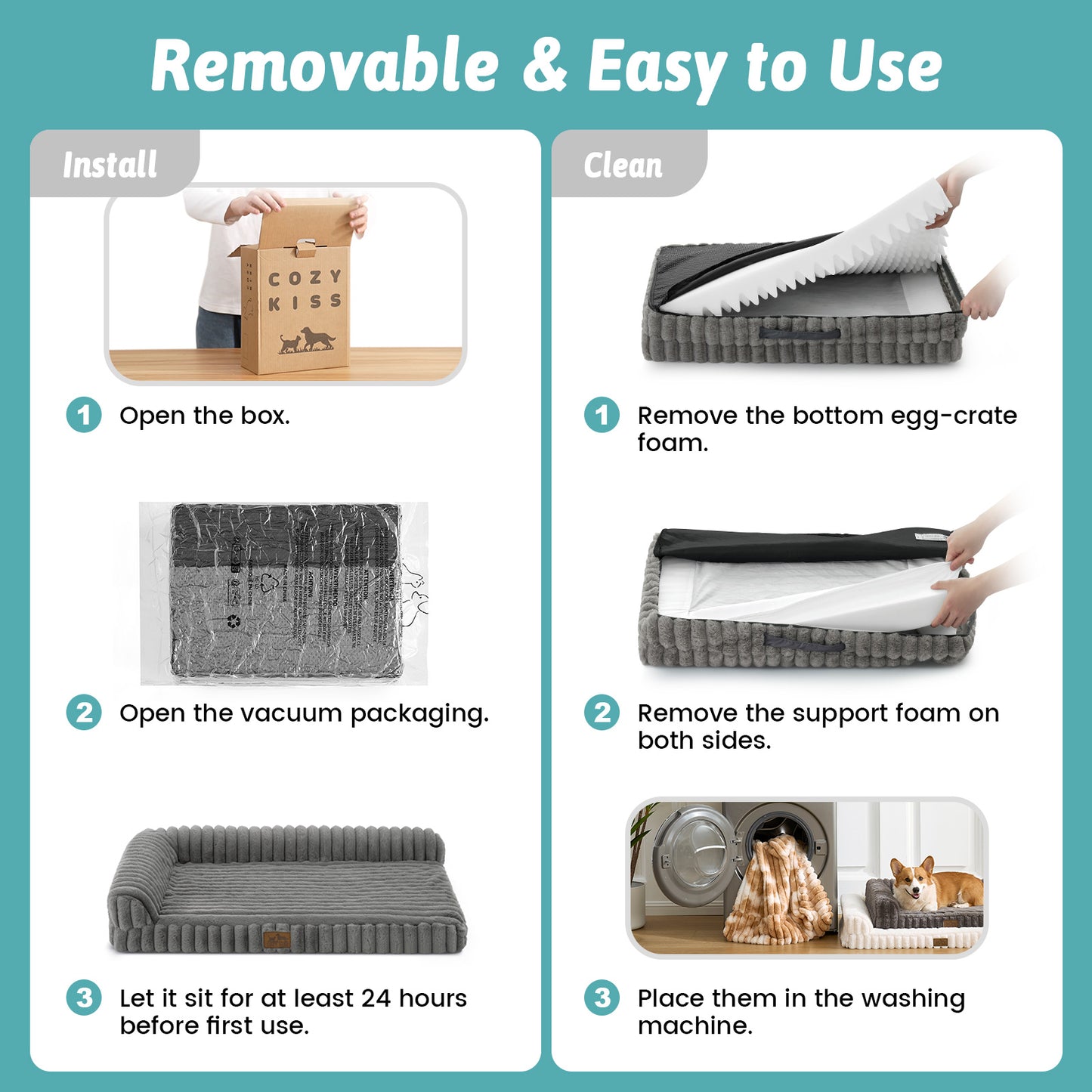 L-Shape Striped Faux Fur Orthopedic Foam Dog Bed