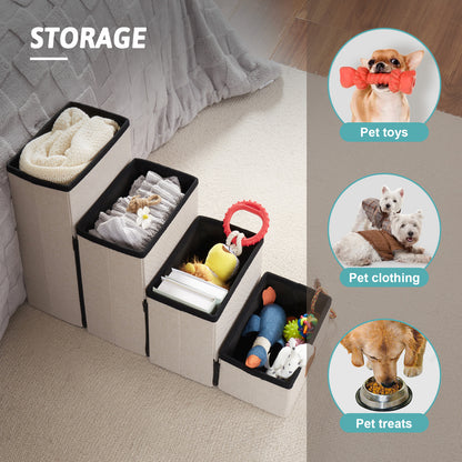 Storage Pet Stairs with Faux Fur 4-Step