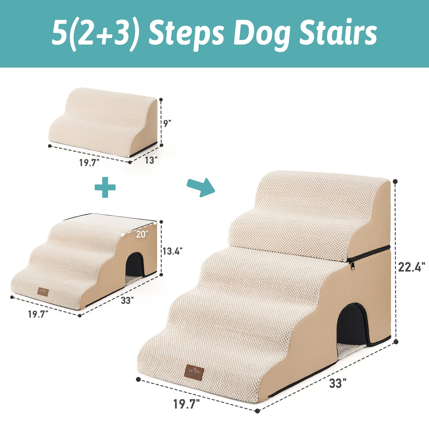 Wide Pet Stairs with Tunnel 5-Step